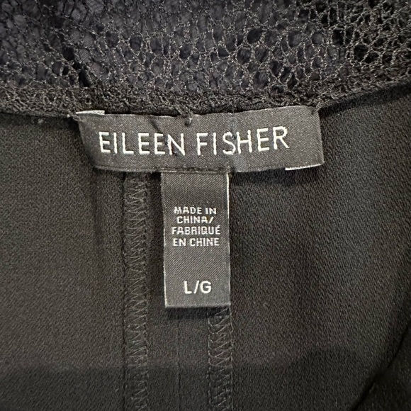 Eileen Fisher Silk Georgette Sleeveless Crepe Dress with Mesh Neckline Sz Lrg - Picture 2 of 6